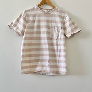 Frame Denim Striped Pocket Tee Pink White 100% Cotton Women’s Size M